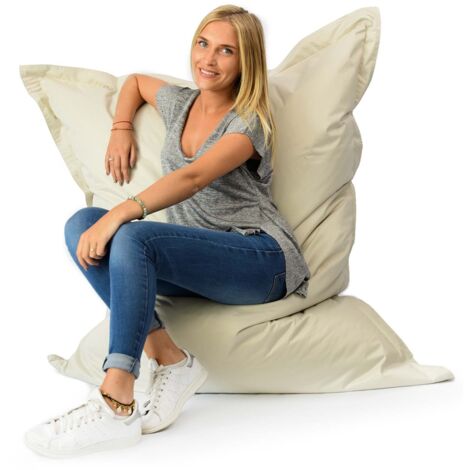 Pouf Géant XL 160 x120 cm Intérieur et Extérieur, Déhoussable, Salon, Jardin, Beige BiG52