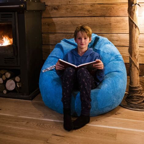 Pouf Poire Déhoussable avec Billes, Velours Côtelé Bleu Ciel, Intérieur pour Salon, Chambre - BiG52 (1/5)
