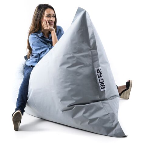 Pouf Géant Gris BiG52 Classic 170x130 cm - Déhoussable, Intérieur/Extérieur, Rempli de Billes de Polystyrène