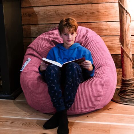 Pouf Poire Déhoussable avec Billes, Velours Côtelé Rose, Intérieur pour Salon, Chambre - BiG52
