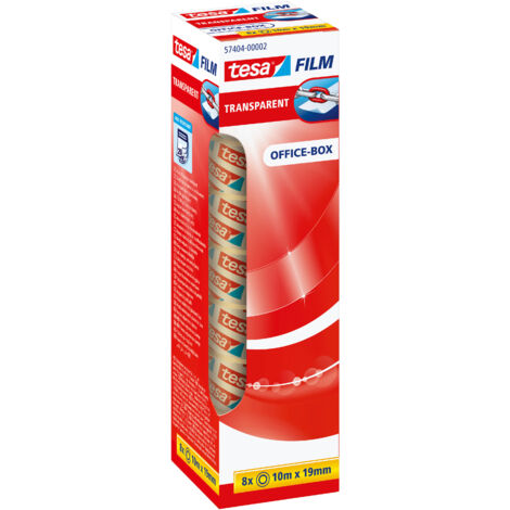tesafilm transparent - Ruban adhésif transparent à forte adhérence - résistant au vieillissement et à la déchirure - 10 m x 19 mm - pack de 8