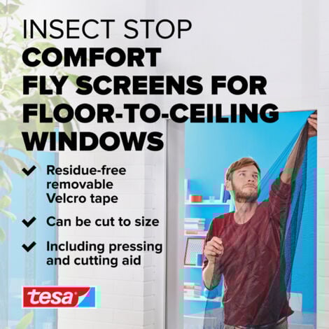 tesa Insect Stop COMFORT Moustiquaire pour fenêtre - Moustiquaire auto-adhésive avec bande Velcro - Moustiquaire sans percer - anthracite (transparent), 130 cm x 130 cm