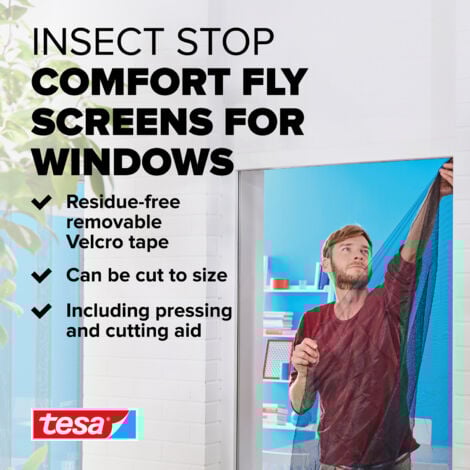 tesa Insect Stop COMFORT Moustiquaire pour fenêtre - Moustiquaire auto-adhésive avec bande Velcro - Moustiquaire sans percer - anthracite (transparent), 130 cm x 130 cm