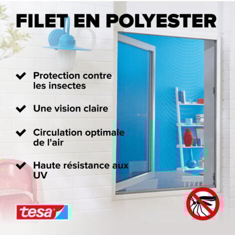 tesa Insect Stop COMFORT Moustiquaire pour fenêtre - Moustiquaire auto-adhésive avec bande Velcro - Moustiquaire sans percer - anthracite (transparent), 130 cm x 130 cm
