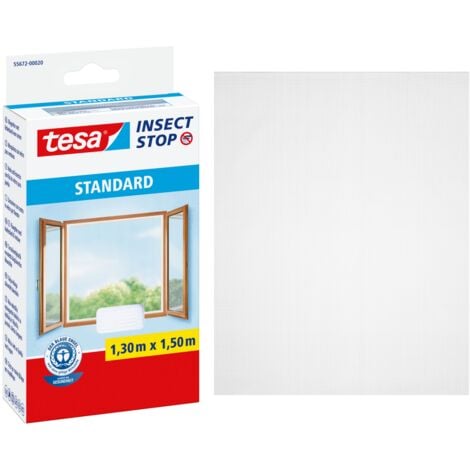 tesa Insect Stop STANDARD Moustiquaire pour fenêtre - Moustiquaire à découper - Protection contre les moustiques sans percer - 1 x moustiquaire blanche - 130 cm x 150 cm
