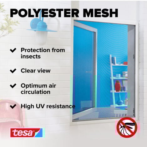 tesa Insect Stop STANDARD Moustiquaire pour fenêtre - Moustiquaire à découper - Protection contre les moustiques sans percer - 1 x moustiquaire blanche - 130 cm x 150 cm