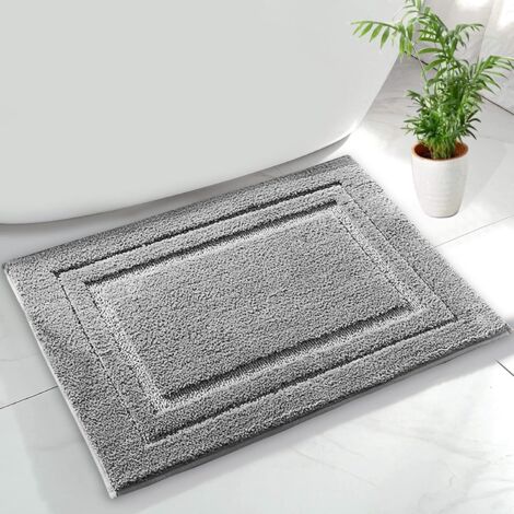 SHINING HOUSE Graue Badematte, 50 x 80 cm, verdickter Badezimmerteppich, rutschfest, wassermaschinenwaschbar, Badezimmer-Badematte, weiche Mikrofaser, saugfähige Duschmatte für Schlafzimmer und Badezi