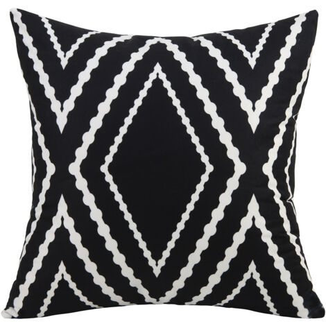 2 Chenille Kissenbezüge 45x45cm - Schwarz-weiß Quadrat Streifen Design