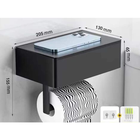 APLusee Toilettenpapierhalter Mit Ablage – Sinterstein & Edelstahl, Mattschwarz – Wandmontage Für Bad & Küche