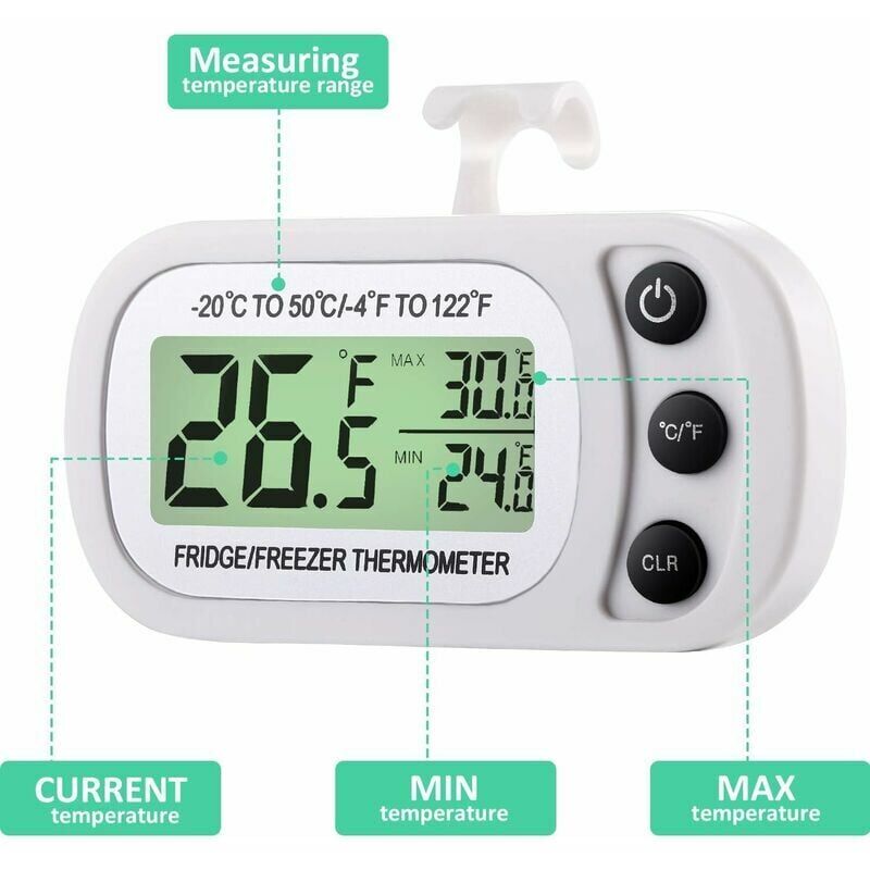 Andvari Thermometer Mini Large LCD Display Indoor Digital Fridge Thermometer With Hook For Room Or Fridge
