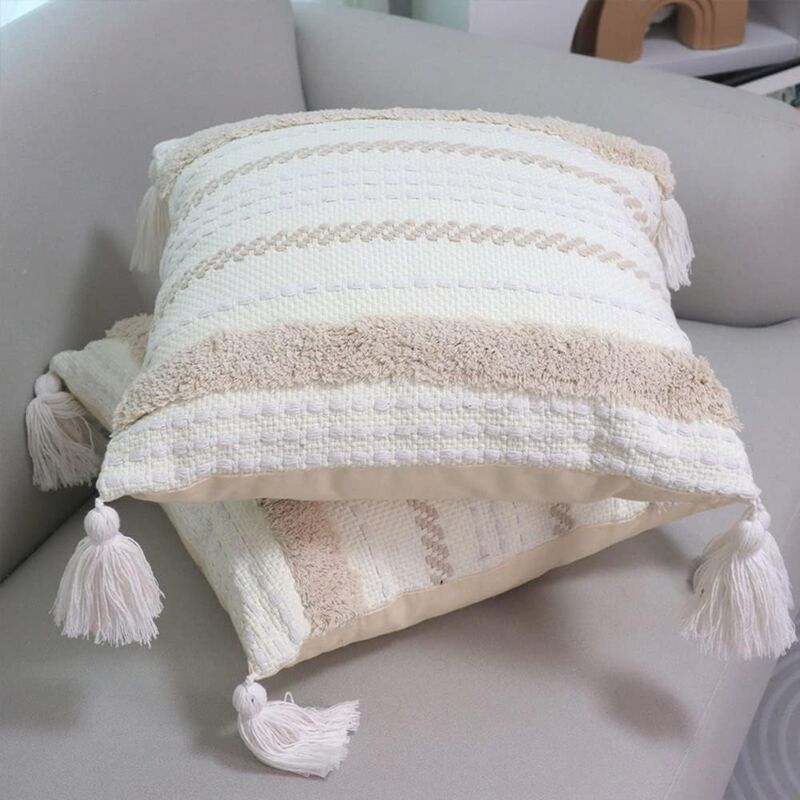 Shops Bohemia pillowcase, tassel cushion cover, hand -knitted cushion cover，4 pieces