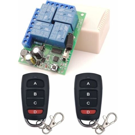 SHINING HOUSE Universal Remote Control Switch, AC 230V/220V 10A 4CH 433Mhz RF Relay Receiver with 2 Transmitters for Motor, Garage Door, Light, Electric Curtain, DIY Switch THISNDE