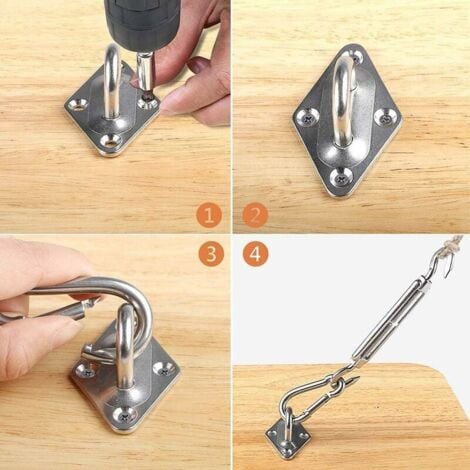 SHINING HOUSE Steel Eyelet Plates Stainless Steel Boat Eye Plate Fixing Kit for Garden Sail for Wooden Deck, Stainless Steel Wall Bracket (6 Pieces)