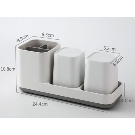 SHINING HOUSE Toothbrush Holder, Quality Plastic Toothbrush Cup with Tumblers, Multifunctional Bathroom Organizer for Bathroom Sink or Cabinet (White, 24.4X10.8X8.9cm)