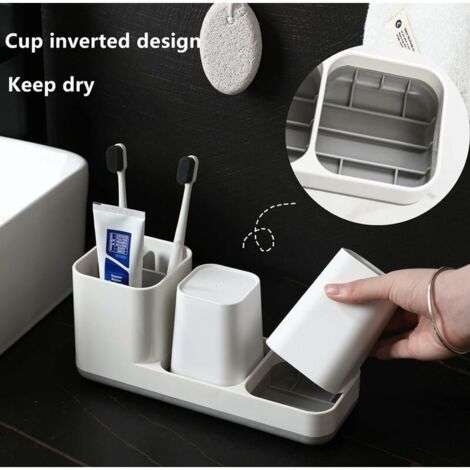 SHINING HOUSE Toothbrush Holder, Quality Plastic Toothbrush Cup with Tumblers, Multifunctional Bathroom Organizer for Bathroom Sink or Cabinet (White, 24.4X10.8X8.9cm)