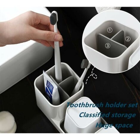 SHINING HOUSE Toothbrush Holder, Quality Plastic Toothbrush Cup with Tumblers, Multifunctional Bathroom Organizer for Bathroom Sink or Cabinet (White, 24.4X10.8X8.9cm)
