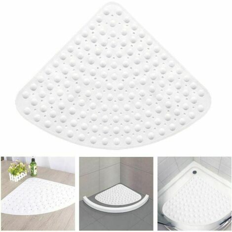 SHINING HOUSE Non-Slip Shower Mat, Quarter Circle, Corner, Bath Mat Bath Mat with Suction Cups for Bathtub Shower 54 x 54 cm - White