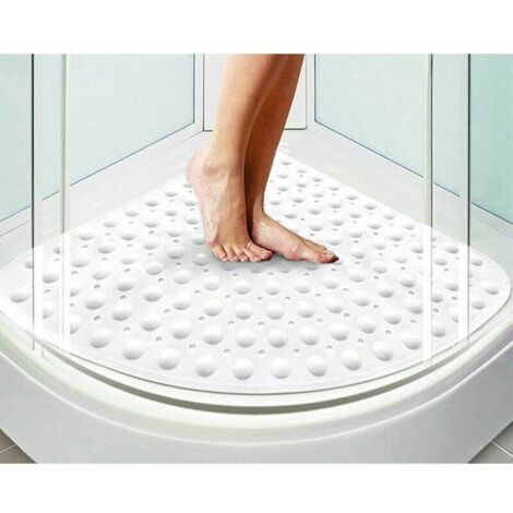 SHINING HOUSE Non-Slip Shower Mat, Quarter Circle, Corner, Bath Mat Bath Mat with Suction Cups for Bathtub Shower 54 x 54 cm - White