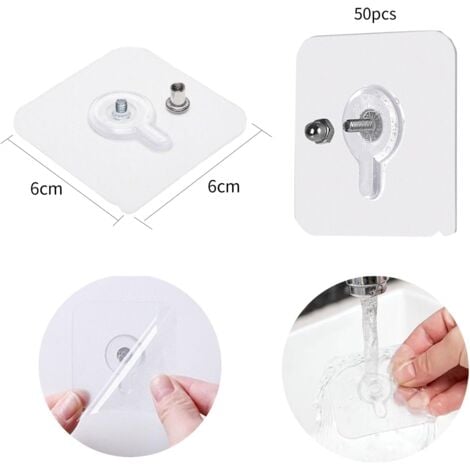 SHINING HOUSE 50 Pcs Picture Hangers No Drilling, Self Adhesive Clear Hooks, Nail Free Self Adhesive Clear Pegs for Hanging, Wall Art, Decorative Lights