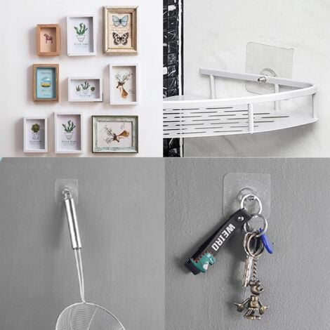 SHINING HOUSE 50 Pcs Picture Hangers No Drilling, Self Adhesive Clear Hooks, Nail Free Self Adhesive Clear Pegs for Hanging, Wall Art, Decorative Lights