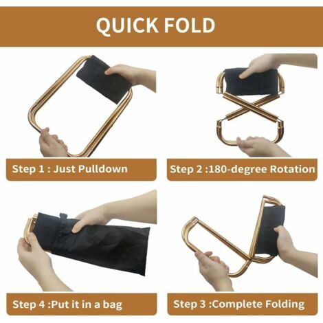 SHINING HOUSE Mini Portable Folding Chair Gold with Pouch, Ultralight Compact Aluminum Folding Stool with Carry Bag 2824-22cm