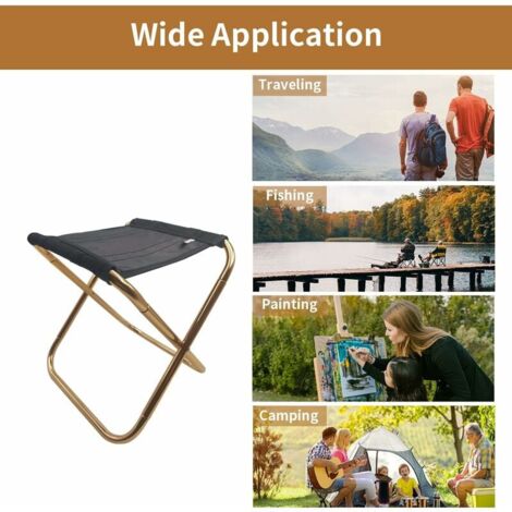 SHINING HOUSE Mini Portable Folding Chair Gold with Pouch, Ultralight Compact Aluminum Folding Stool with Carry Bag 2824-22cm