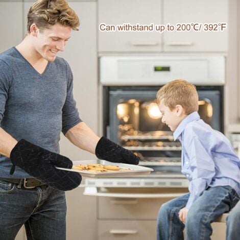 SHINING HOUSE Silicone Oven Gloves Heat Resistant Kitchen Mitts Non-Slip Gloves for Cooking, Baking, Microwave, BBQ 1 Pair (Black)