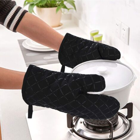 SHINING HOUSE Silicone Oven Gloves Heat Resistant Kitchen Mitts Non-Slip Gloves for Cooking, Baking, Microwave, BBQ 1 Pair (Black)