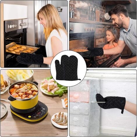 SHINING HOUSE Silicone Oven Gloves Heat Resistant Kitchen Mitts Non-Slip Gloves for Cooking, Baking, Microwave, BBQ 1 Pair (Black)