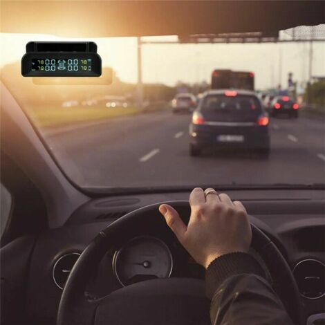 SHINING HOUSE Universal Solar Wireless Tire Pressure Monitor TPMS C260 Real-time Car Tire Pressure Tester with LCD Display and 4 External Sensors,17.511.55.5CM
