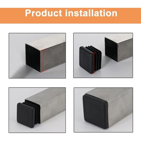 SHINING HOUSE 12pcs 50x50mm Black Plastic Square Tube Covers for Metal Pipes Chairs Sofas Tables