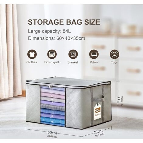 SHINING HOUSE Set of 4 Clothes Organizers, Large Non-Woven Under Bed Storage Box with Handle for Storing Duvets, Clothes, Quilts, Blankets, Pillows, Toys, 60 x 40 x 35 cm, Grey