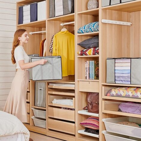 SHINING HOUSE Set of 4 Clothes Organizers, Large Non-Woven Under Bed Storage Box with Handle for Storing Duvets, Clothes, Quilts, Blankets, Pillows, Toys, 60 x 40 x 35 cm, Grey