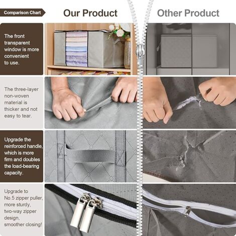 SHINING HOUSE Set of 4 Clothes Organizers, Large Non-Woven Under Bed Storage Box with Handle for Storing Duvets, Clothes, Quilts, Blankets, Pillows, Toys, 60 x 40 x 35 cm, Grey