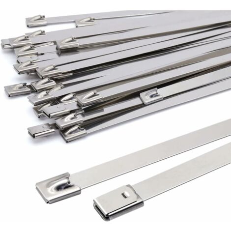 SHINING HOUSE Metal Cable Ties 4.6 x 300mm, Silver Stainless Steel Cable Ties - Metal Cable Ties Pack of 100