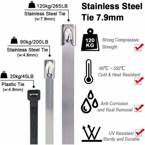 SHINING HOUSE Metal Cable Ties 4.6 x 300mm, Silver Stainless Steel Cable Ties - Metal Cable Ties Pack of 100