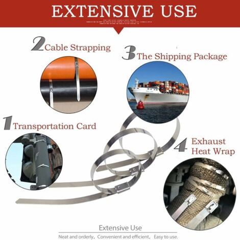 SHINING HOUSE Metal Cable Ties 4.6 x 300mm, Silver Stainless Steel Cable Ties - Metal Cable Ties Pack of 100