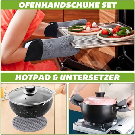 SHINING HOUSE Oven Mitts, Pot Holders, Oven Gloves, Silicone: Heat Resistant up to 230°C - 2 Oven Mitts