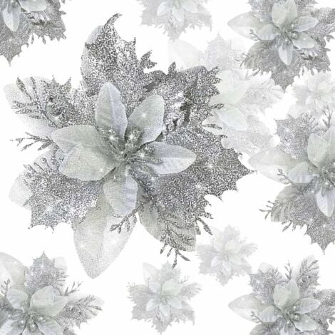 SHINING HOUSE 20pcs Other Christmas Decoration Christmas Decoration, Artificial Christmas Flower, Christmas Garland Christmas Tree with Glitter, Artificial Flower Pendants, for Party Christmas Tree, W