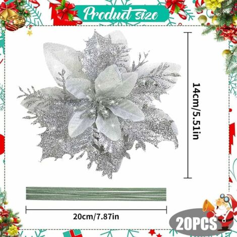 SHINING HOUSE 20pcs Other Christmas Decoration Christmas Decoration, Artificial Christmas Flower, Christmas Garland Christmas Tree with Glitter, Artificial Flower Pendants, for Party Christmas Tree, W