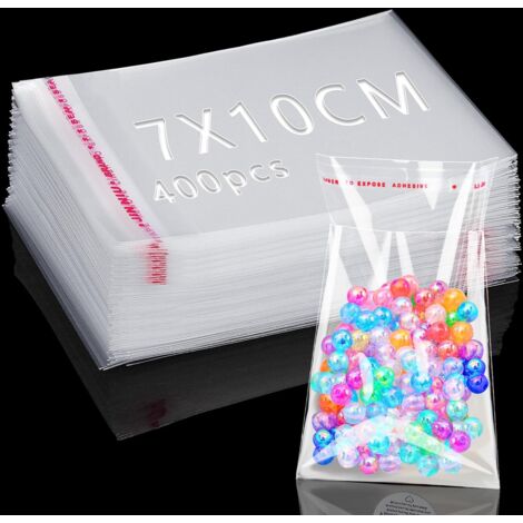 SHINING HOUSE 400 Pieces Clear Plastic Bag 10x7cm Cellophane Bag Self-adhesive OPP Plastic Bags Biscuit Bag Transparent Packaging Bag Small Candy Bag for Chocolates Jewelry Christmas Gift