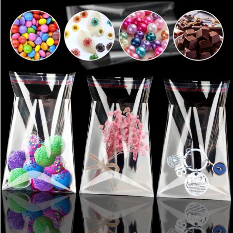 SHINING HOUSE 400 Pieces Clear Plastic Bag 10x7cm Cellophane Bag Self-adhesive OPP Plastic Bags Biscuit Bag Transparent Packaging Bag Small Candy Bag for Chocolates Jewelry Christmas Gift