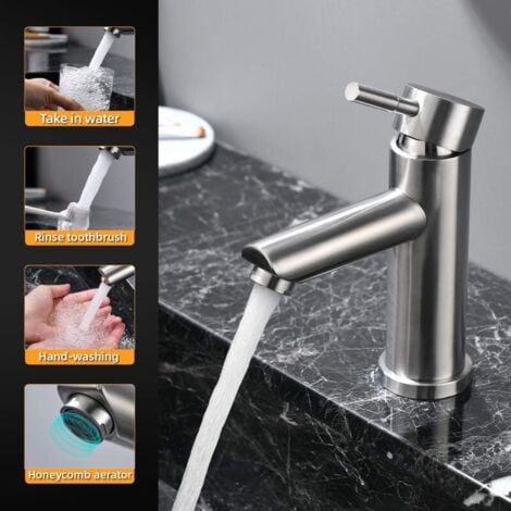 SHINING HOUSE Sink Faucet, Single Lever 304 Stainless Steel Basin Mixer Tap, Modern Design Bathroom Mixer Tap, Adjustable Hot and Cold
