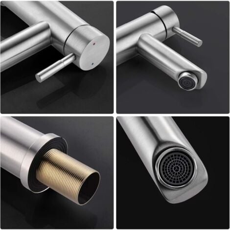 SHINING HOUSE Sink Faucet, Single Lever 304 Stainless Steel Basin Mixer Tap, Modern Design Bathroom Mixer Tap, Adjustable Hot and Cold