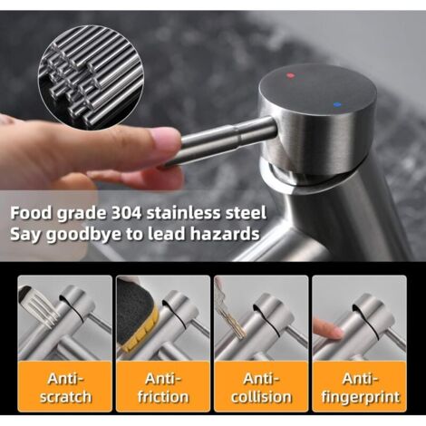 SHINING HOUSE Sink Faucet, Single Lever 304 Stainless Steel Basin Mixer Tap, Modern Design Bathroom Mixer Tap, Adjustable Hot and Cold