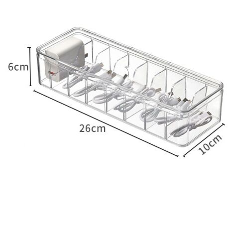 SHINING HOUSE Cable Storage Box, Plastic Data Cable Organizer Box, Transparent Cable Hider Box with 8 Compartments and 30 Cable Ties for Office Storage