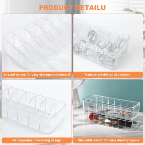 SHINING HOUSE Cable Storage Box, Plastic Data Cable Organizer Box, Transparent Cable Hider Box with 8 Compartments and 30 Cable Ties for Office Storage