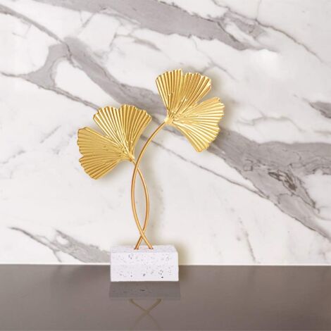 Statuetta Decorativa Ginkgo Biloba In Metallo - Oro, Base Marmo, Per Casa E Ufficio - Foto 7