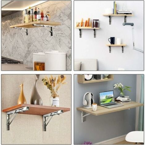 SHINING HOUSE 200mm Folding Wall Bracket, 2pcs Stainless Steel Folding Console Bracket, Garage Bracket Support Frame, Heavy Duty Bracket for Kitchen, Bedroom