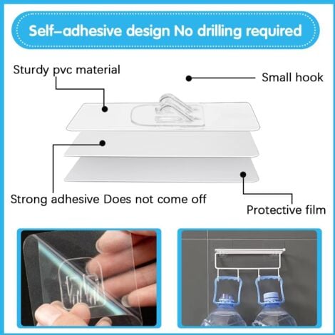 SHINING HOUSE 36PCS Adhesive Plastic Hooks Self-Adhesive Plastic Hooks Transparent Adhesive Hooks Transparent Wall Hooks Kitchen Adhesive Hooks Transparent Sticky Wall Hooks to Stick